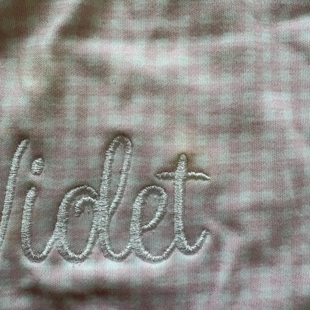 Pink Gingham and White Cotton Baby Bibs with “Violet” Monogram